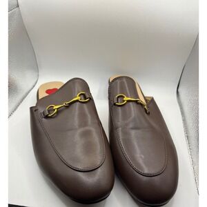 ARQA Women Dark Brown Leather Bit Mules Loafers Square Toe Slip On Shoes Size 41